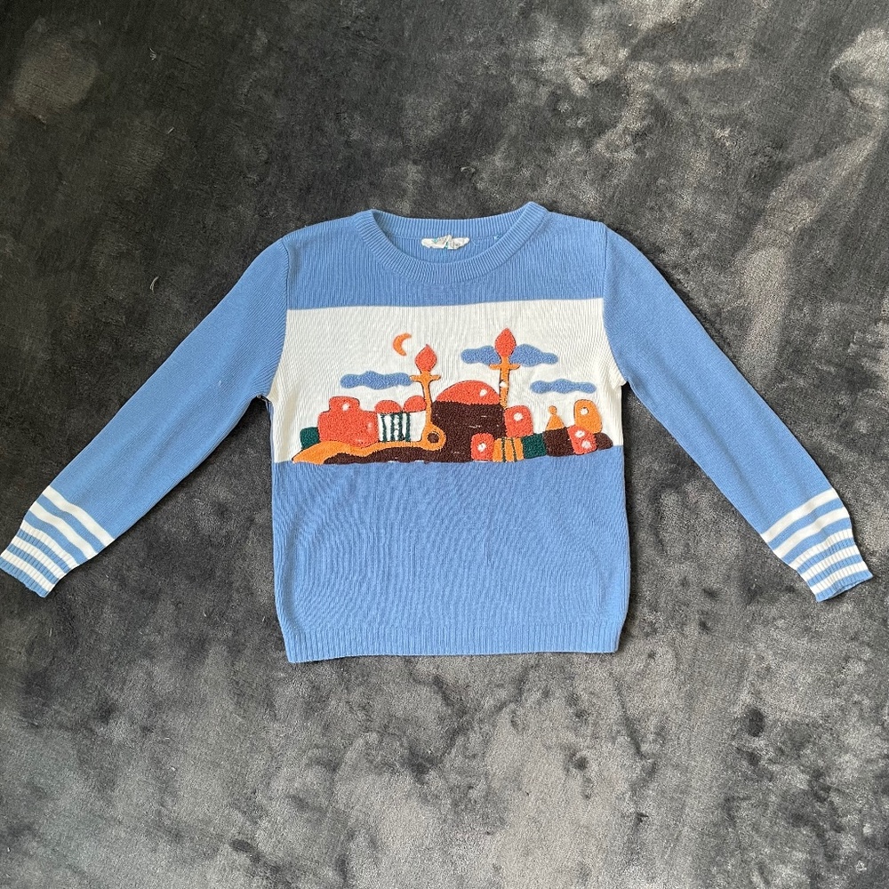 Vintage 70s Stripe Sweater Chenille Embroidery